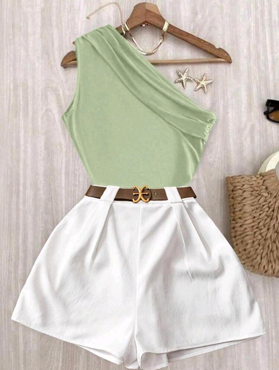 conjunto de top plisado y pantalones de cintura elastica