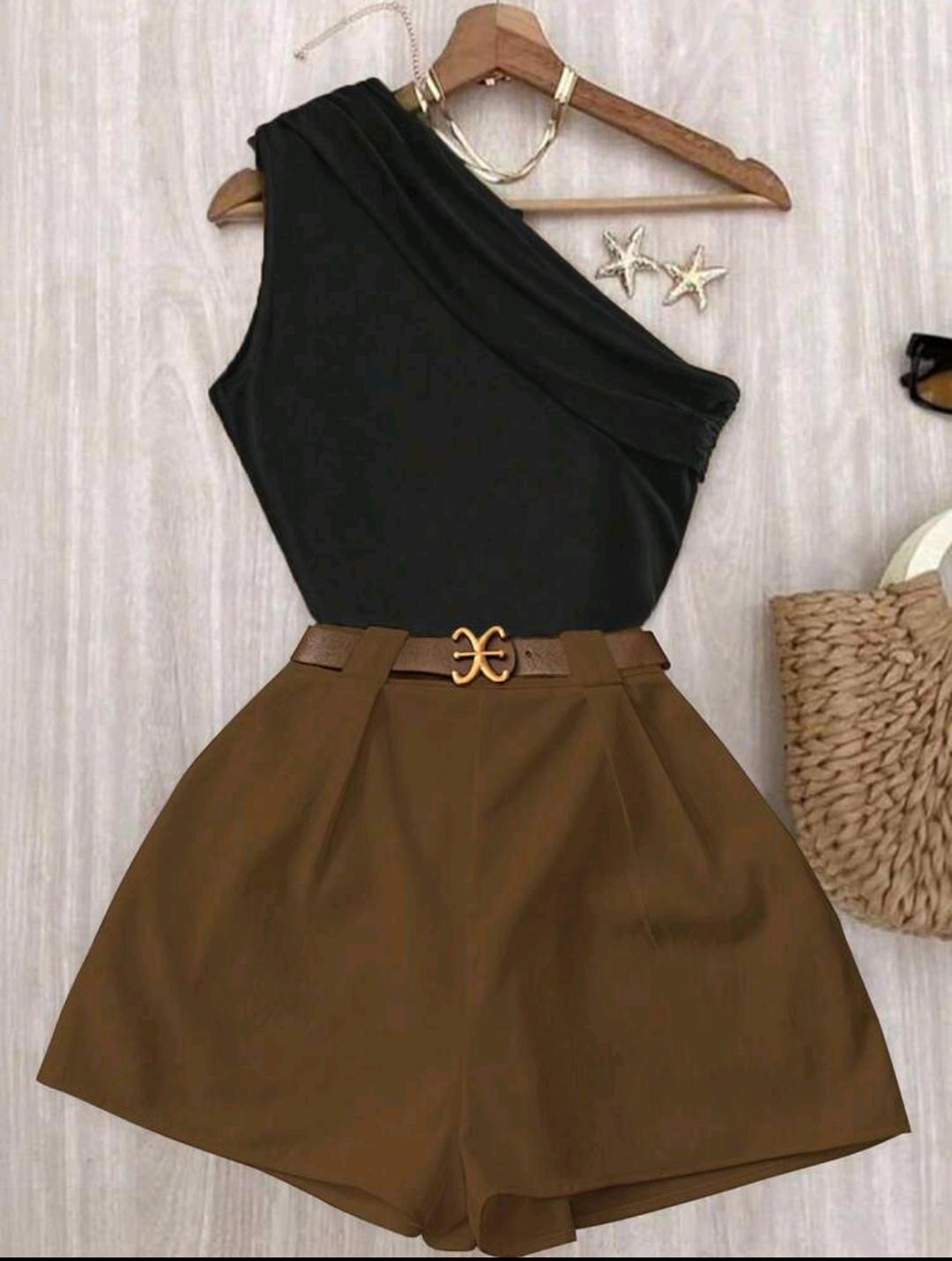 conjunto de top plisado y pantalones de cintura elastica