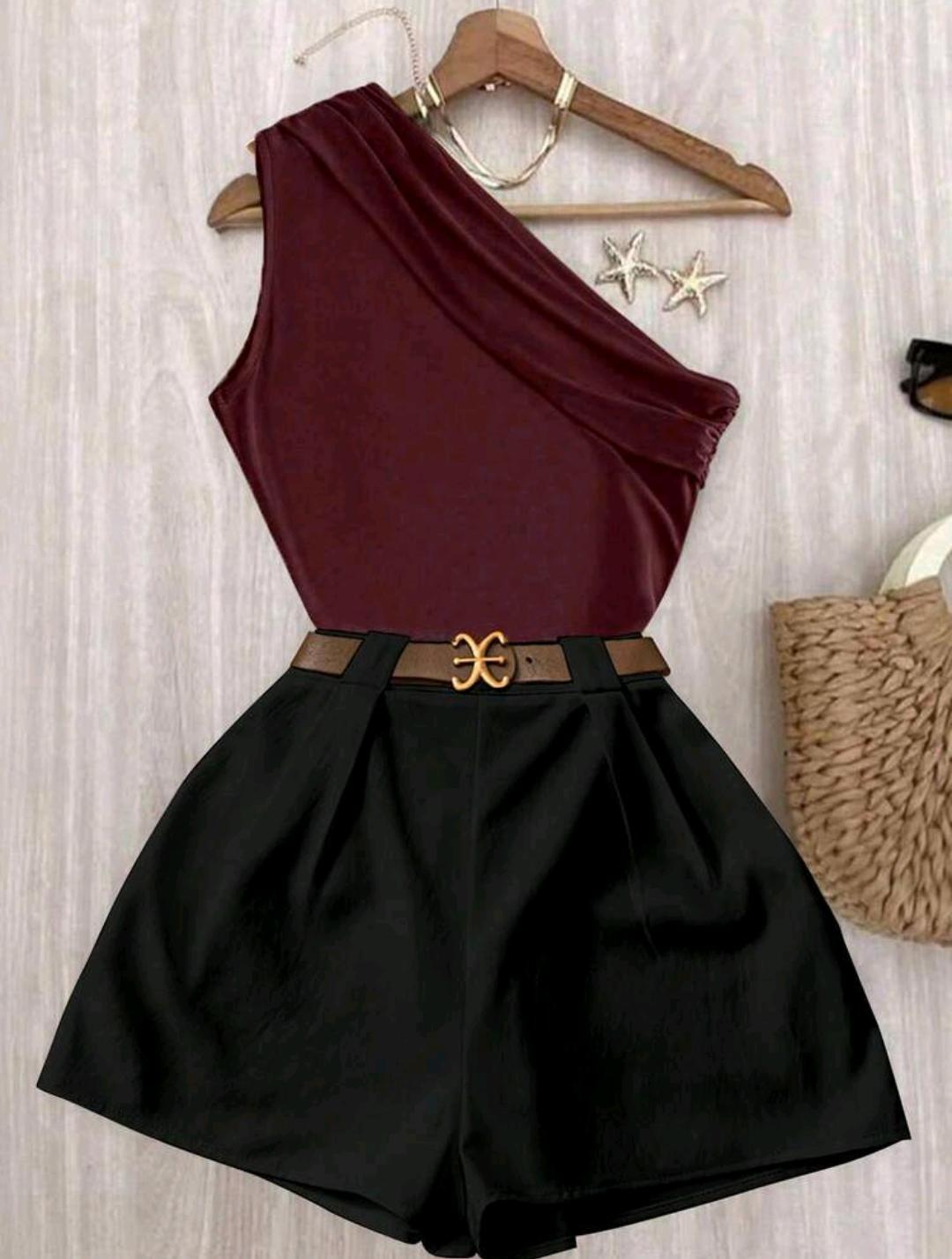 conjunto de top plisado y pantalones de cintura elastica