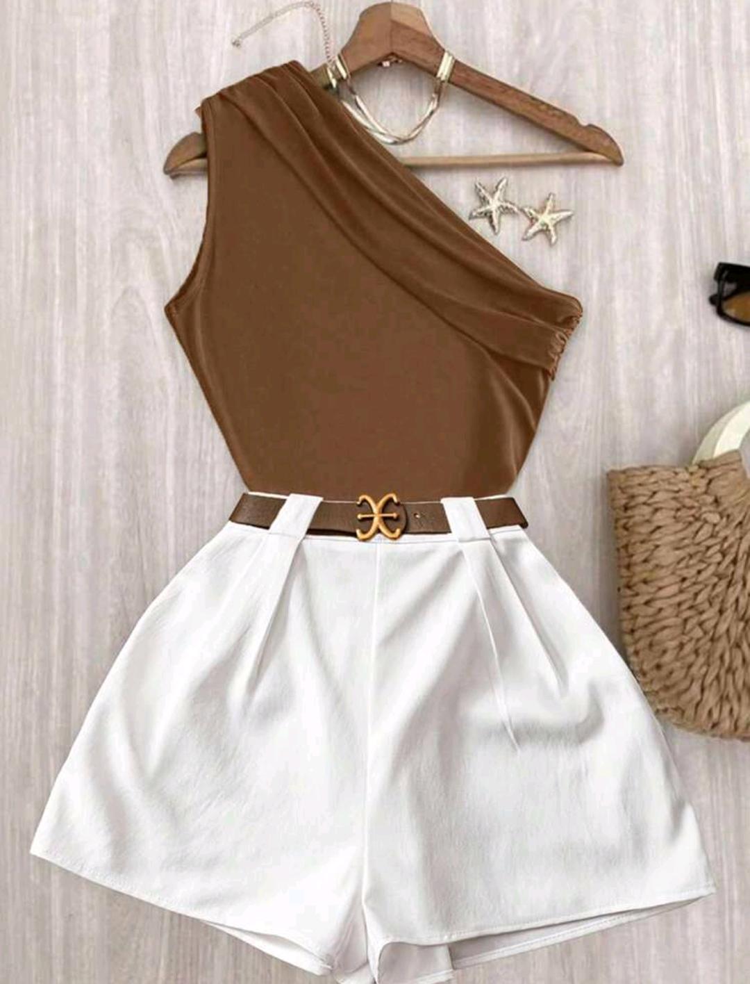 conjunto de top plisado y pantalones de cintura elastica