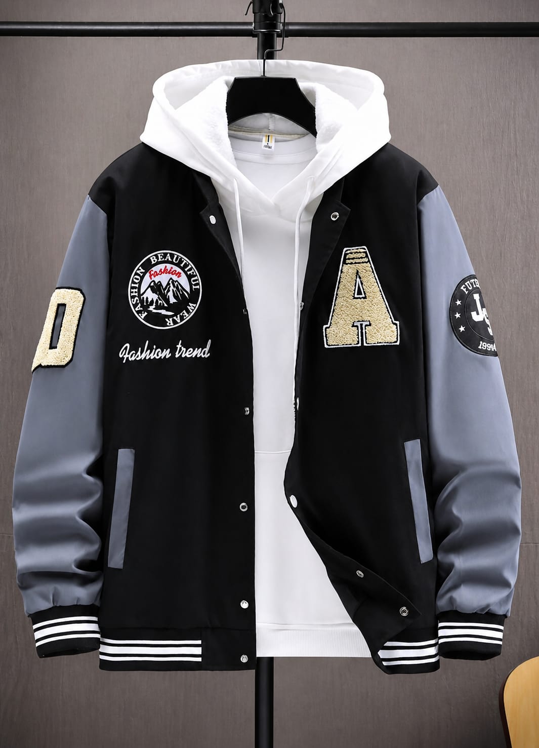 Chaqueta de  universitario  con gráfico de letras de manga larga