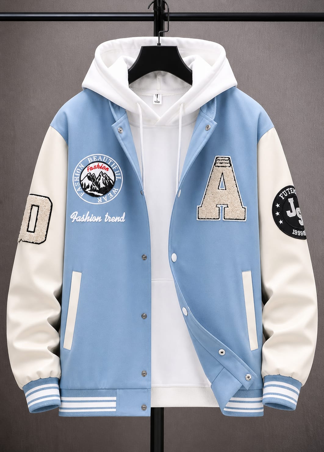 Chaqueta de  universitario  con gráfico de letras de manga larga