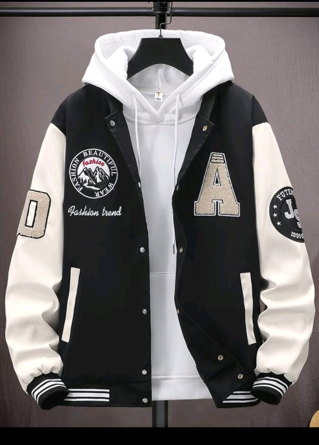 Chaqueta de  universitario  con gráfico de letras de manga larga