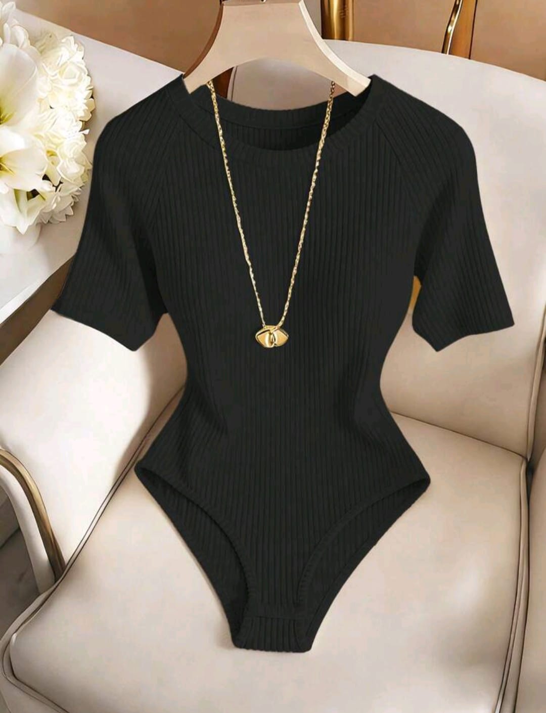 Body elegante y casual para mujer, body de manga corta y cuello redondo