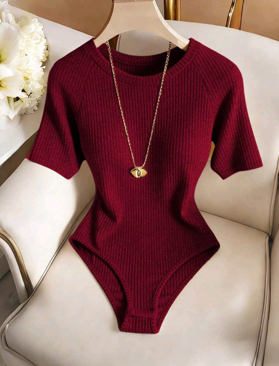 Body elegante y casual para mujer, body de manga corta y cuello redondo