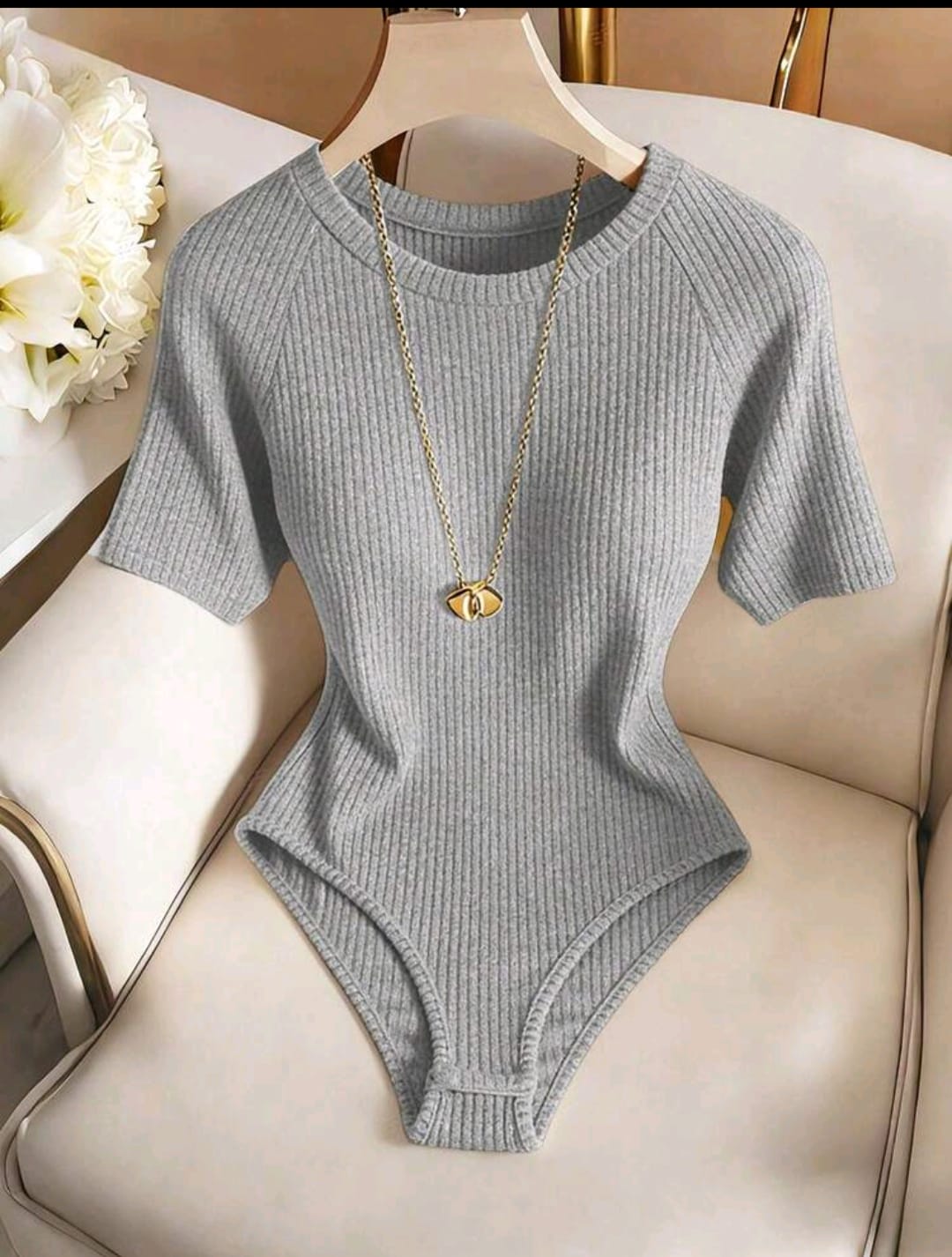 Body elegante y casual para mujer, body de manga corta y cuello redondo