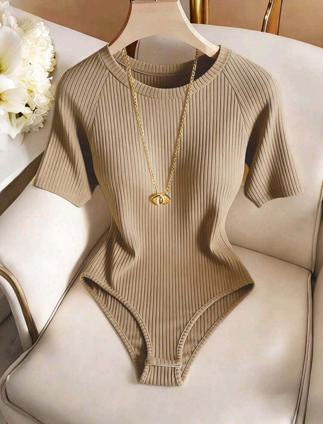 Body elegante y casual para mujer, body de manga corta y cuello redondo