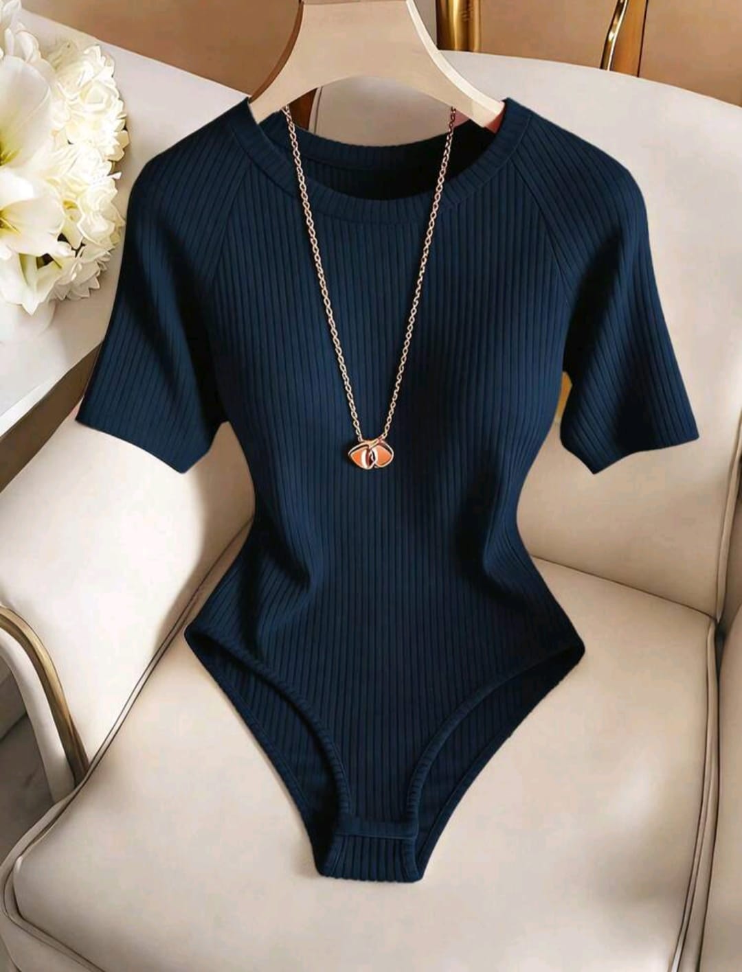 Body elegante y casual para mujer, body de manga corta y cuello redondo